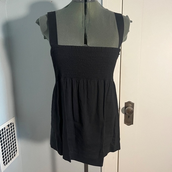 Theory Crunch Midnight Black Linen Stretch Adjustable Tie Wide Strap Tank Top - Picture 1 of 4